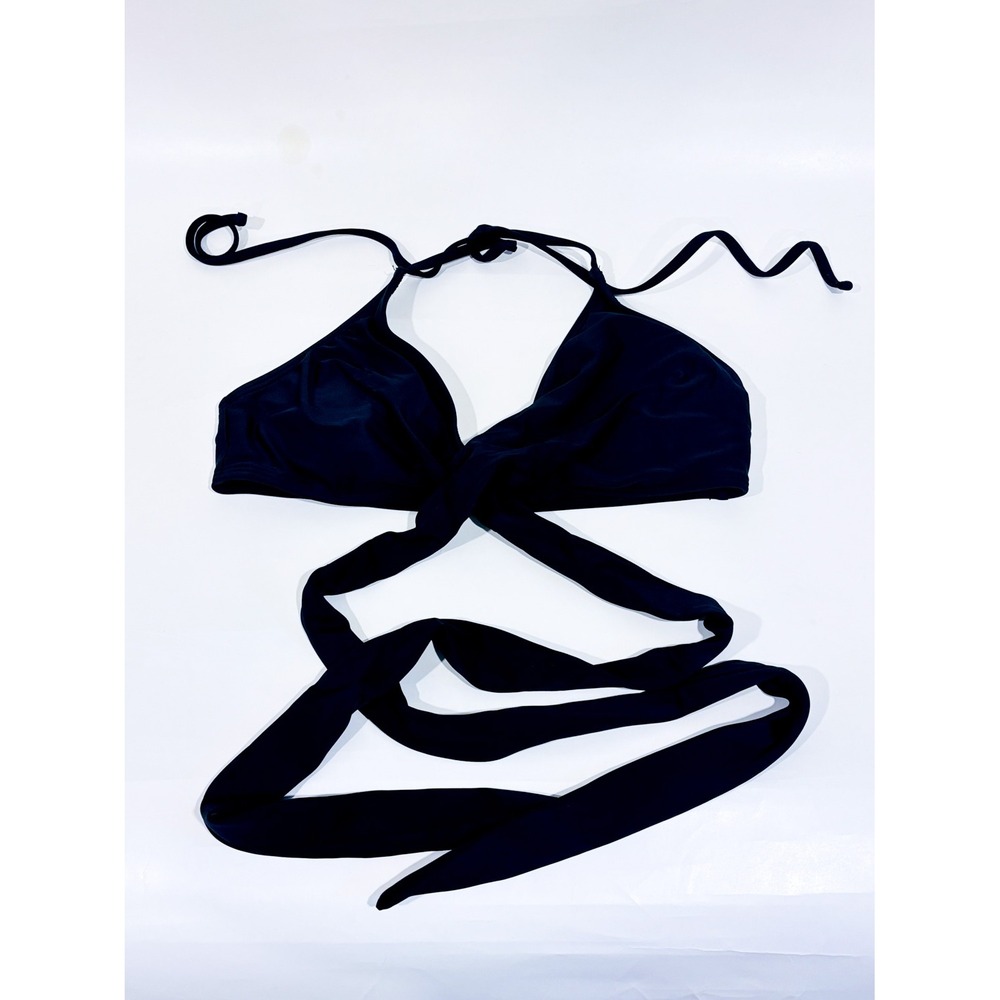 Black wrap bikini top | Tie front minimal beach | Small